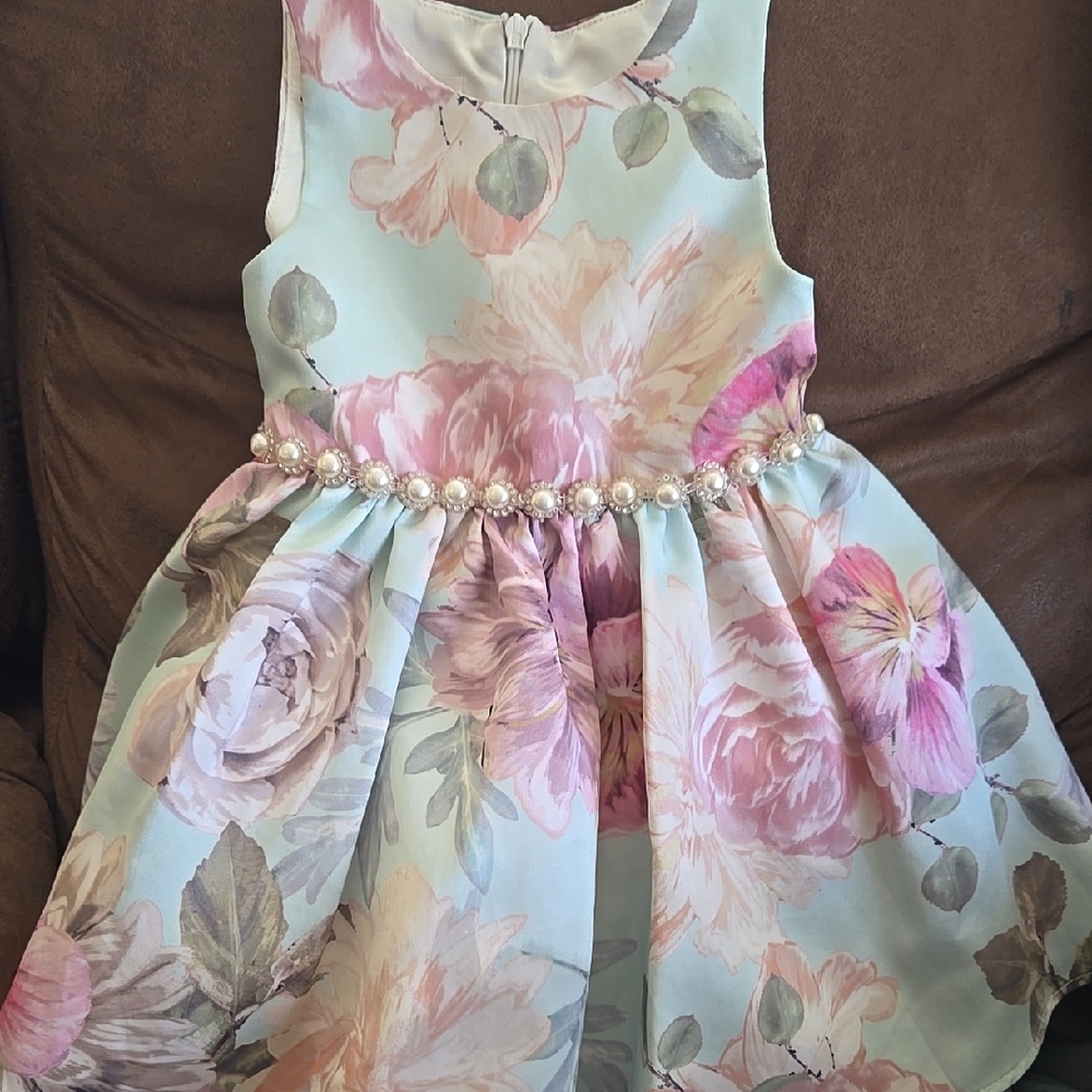 Floral Kids Dress with Pearl Accents